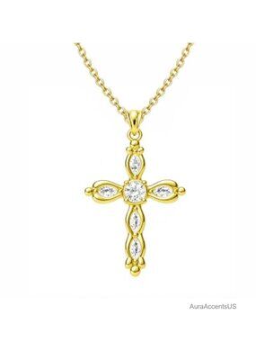 18K Gold Plated Cross Pendant Necklace for Women Christian Religious Jewelry
